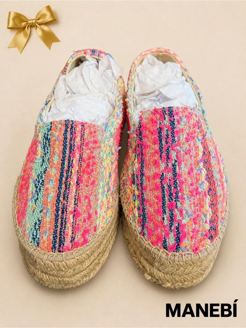 Manebí Multicolor Tweed Platform Espadrille Slip-On Shoes EU 39 US 8.5